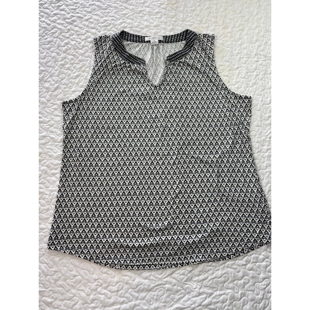 Liz Claiborne Black & White Vneck Sleeveless Tank Blouse size xl